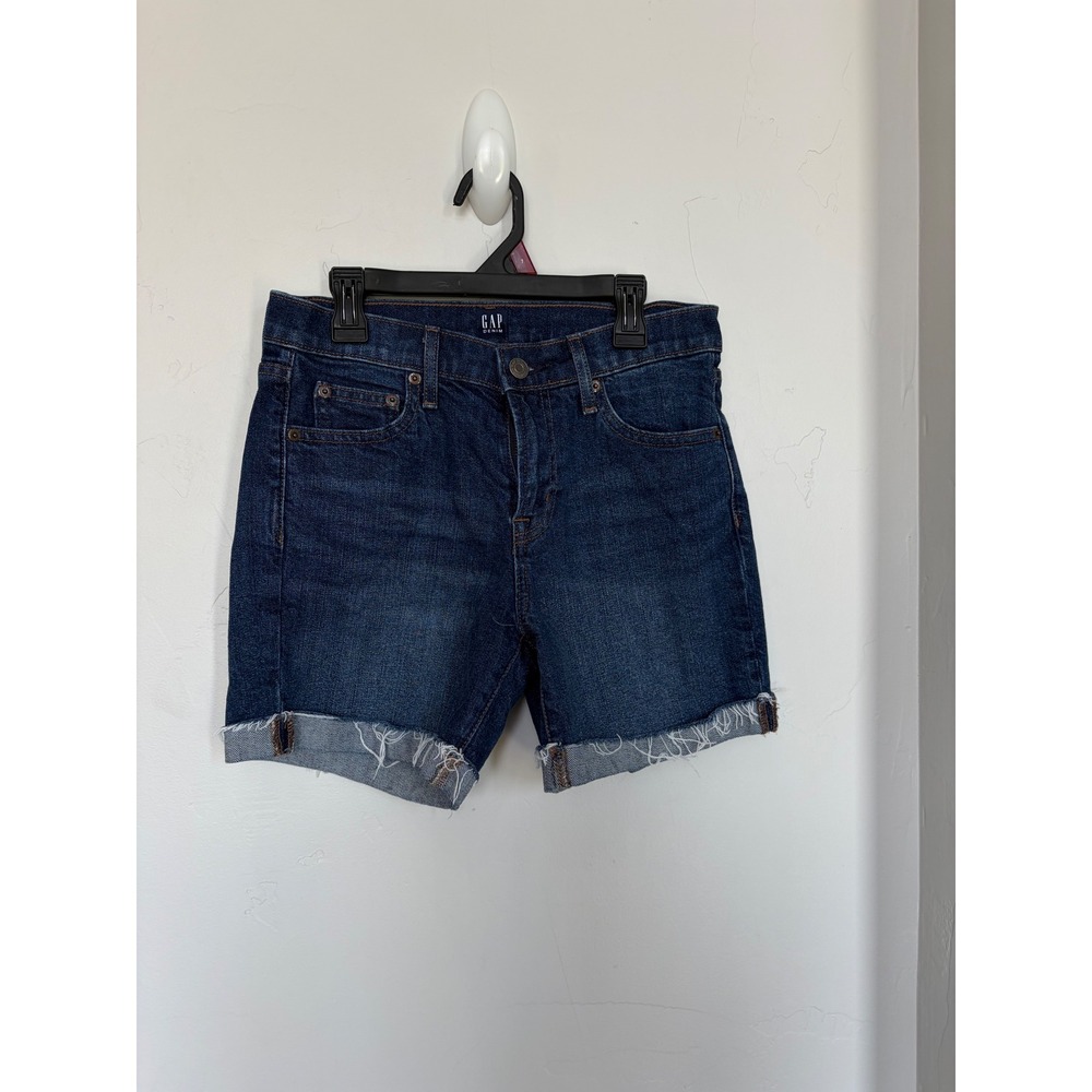 Gap Denim Womens Dark Wash Frayed Hem Jean Shorts Size 25 Blue Casual Mid Rise